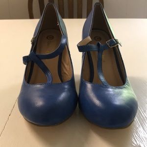 Blue t strap pumps